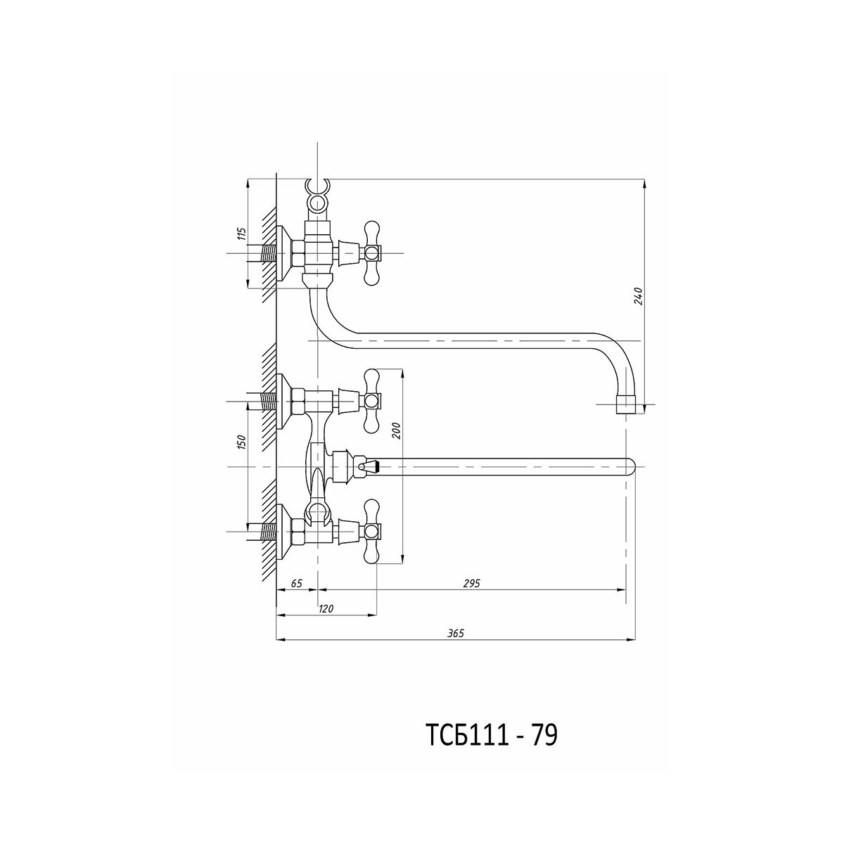 Смеситель для ванн "tsarsberg" tsb-111-79 длинный излив (1/10) "профсан"