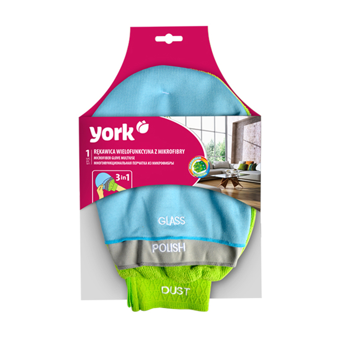 Салфетка-варежка для уборки 3 в 1 (микрофибра) (1/24) "york"