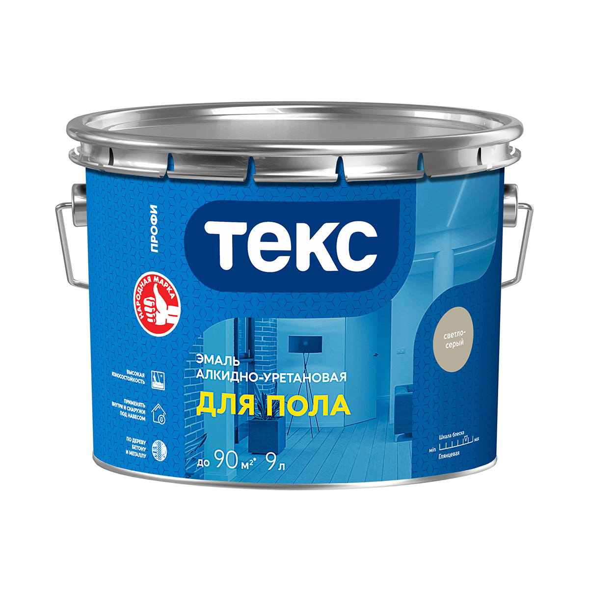 Эмаль "профи" для пола алкидно-уретан. светло-серая 9 л (1) текс