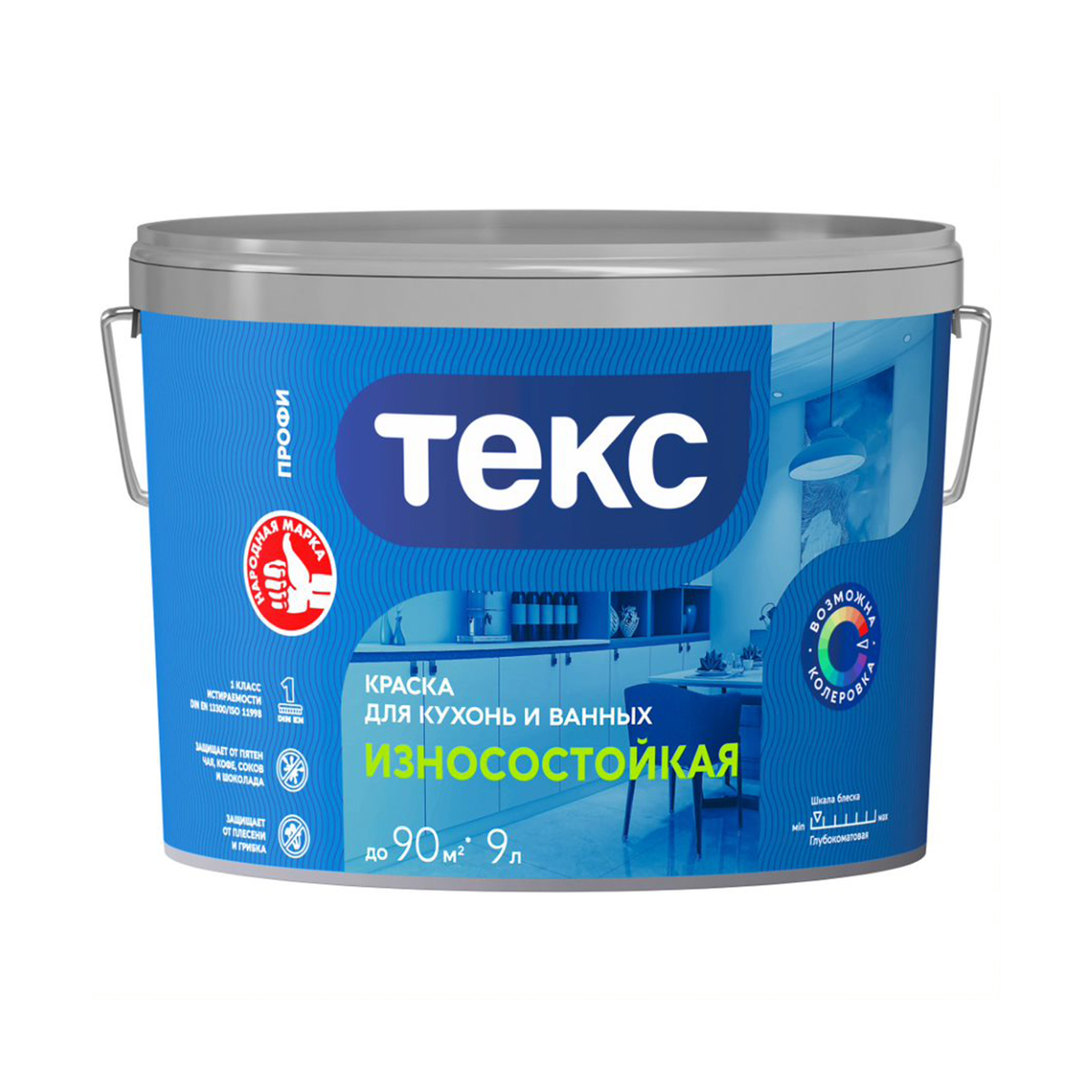 Краска в/д "профи" для кухонь и ванных износостойкая база d  9 л (1) текс