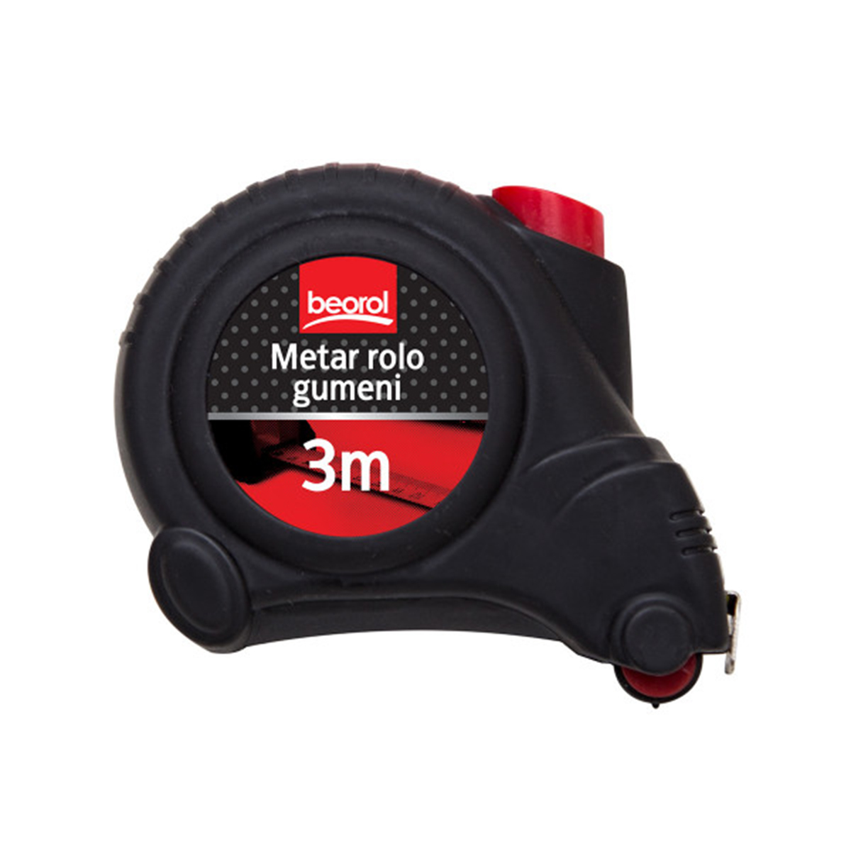 Рулетка с автостопом и роликом 3 м/19 мм обрезин. корпус (1/6/120) "beorol" mrg3