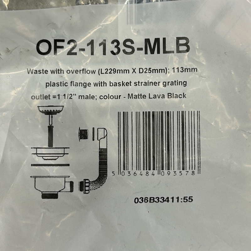 Слив-перелив McALPINE для раковины L=235 х 25 мм, кр.отв., 113 мм реш.(металл), вых. 1 1/2"