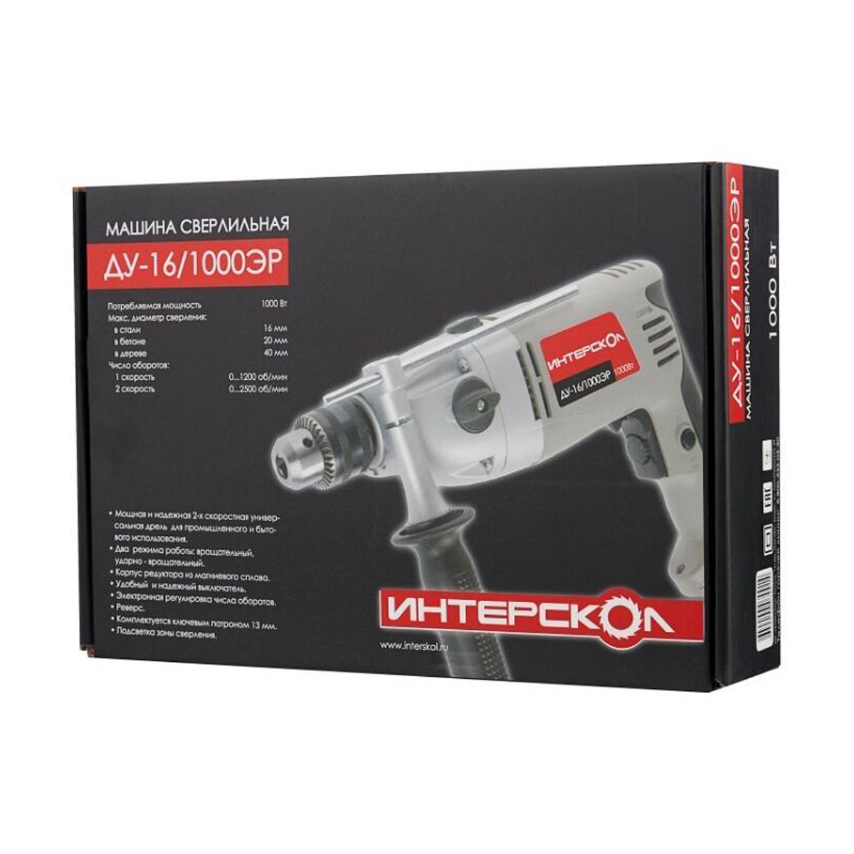Дрель ударная ду-16/1000эр (1/5) "интерскол" 57.1.3.00
