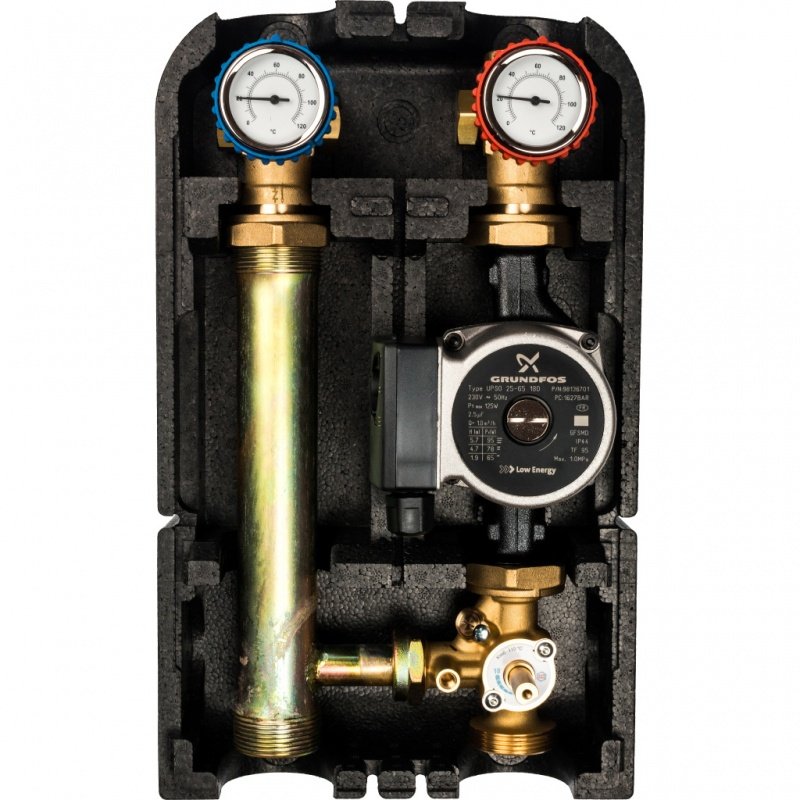 Насосная группа STOUT со смесительным контуром 1" с насосом Grundfos UPSO в теплоизоляции