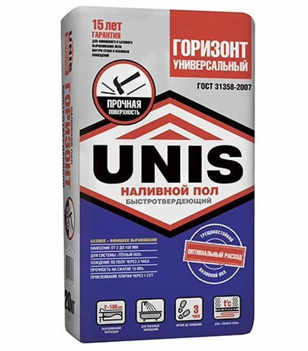 Универсальный быстротвердеющий пол Юнис-Горизонт толстый 2-100 мм, 20 кг
