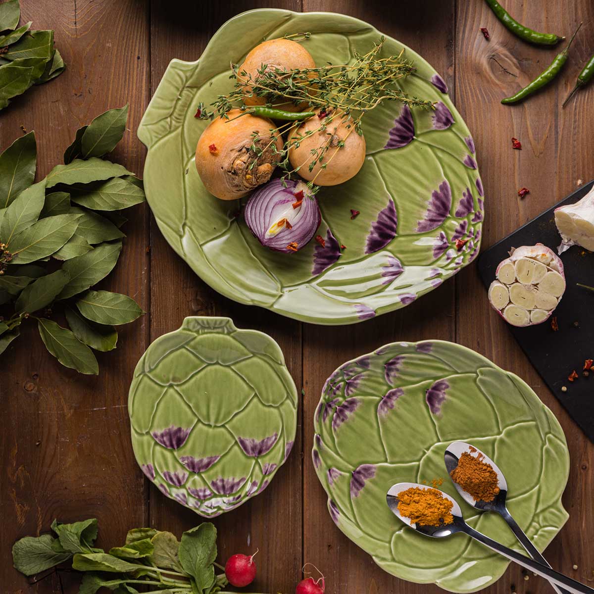 Тарелка обеденная "артишок" 31,5 см, керамика (1/4) "bordallo pinheiro" bor65024055