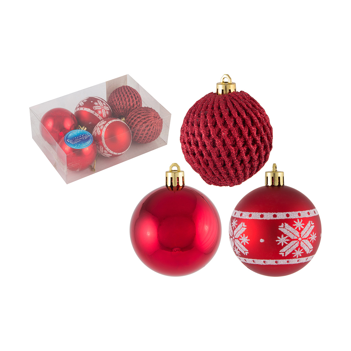 Шары новогодние sycb17-013 набор 6 шт. d - 6 см, красный (1/100) "волшебная страна"