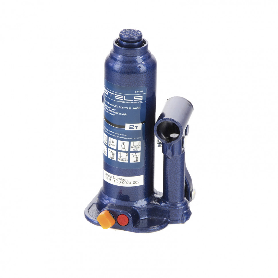 Домкрат гидравлический бутылочный, 2 т, h подъема 178-338 мм Stels (51160)