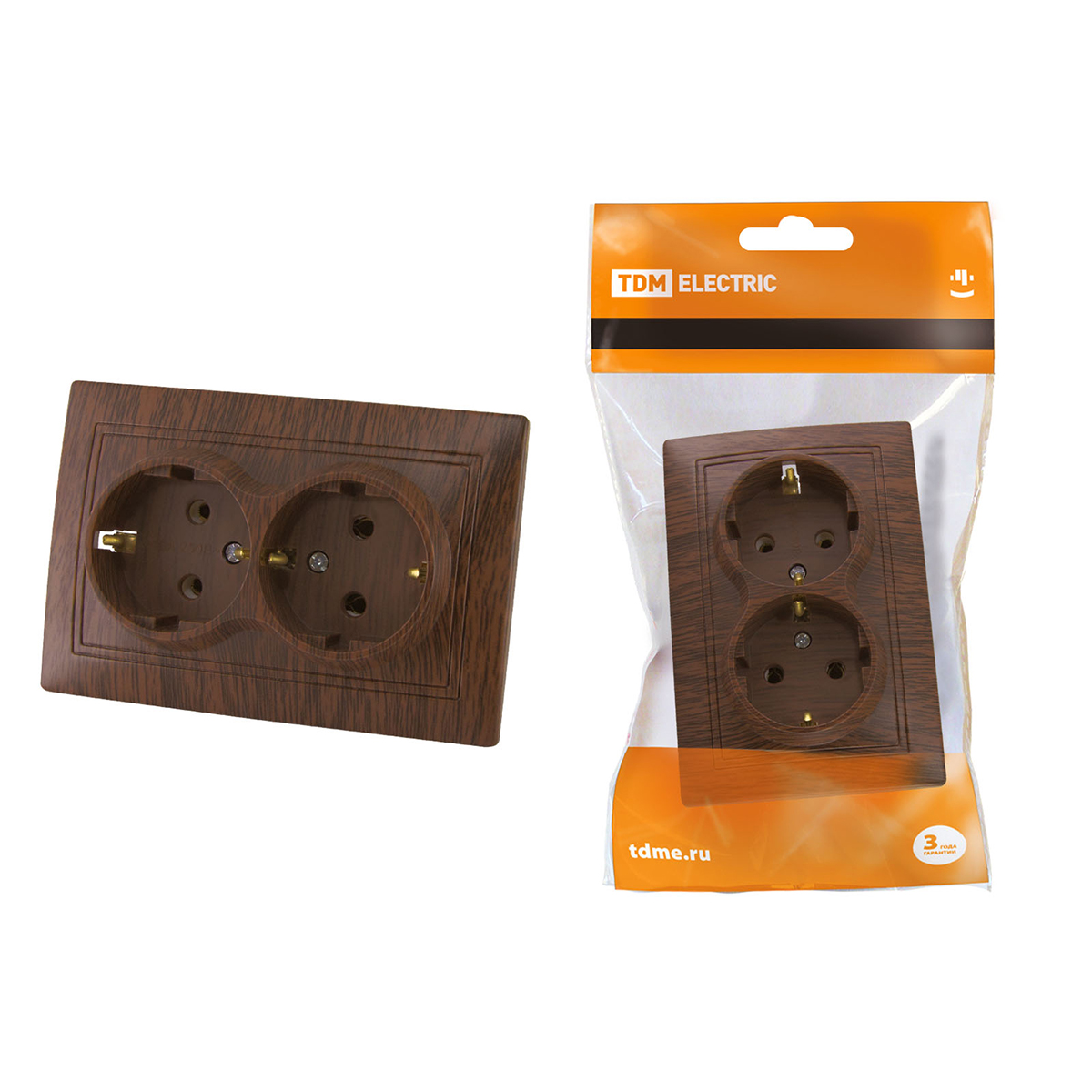 Розетка двойная с заземл. 16а 250в ip20 "таймыр" бук (1/10/100) tdm sq1814-0314