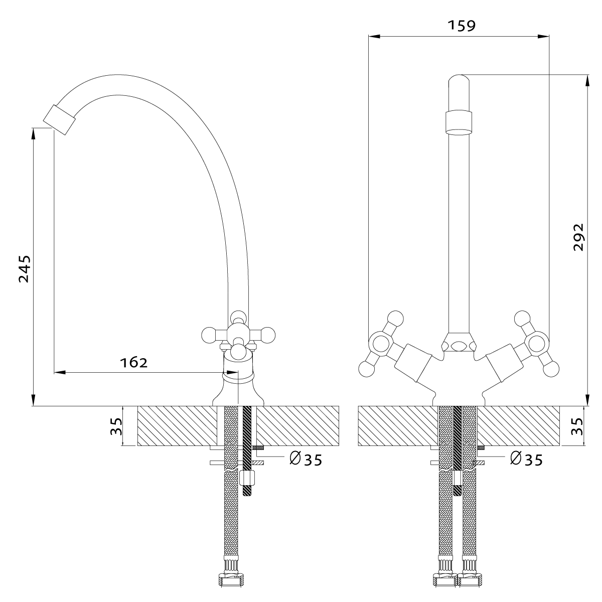 Смеситель для кухни  g02-71  высокий поворотн. излив, двухвентильный (1/12) "rossinka"