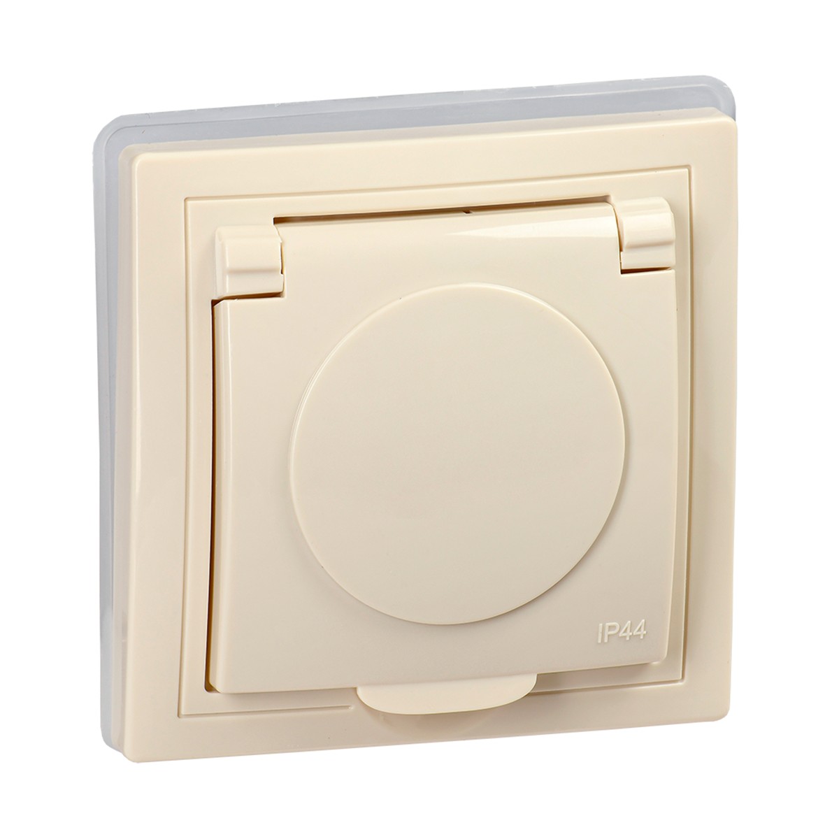 Розетка "kvarta" 1 местн. с заземл, с шторк, с крышкой рсбш10-3-ккм-44, 16а, кремовый(1/8/160) "iek"