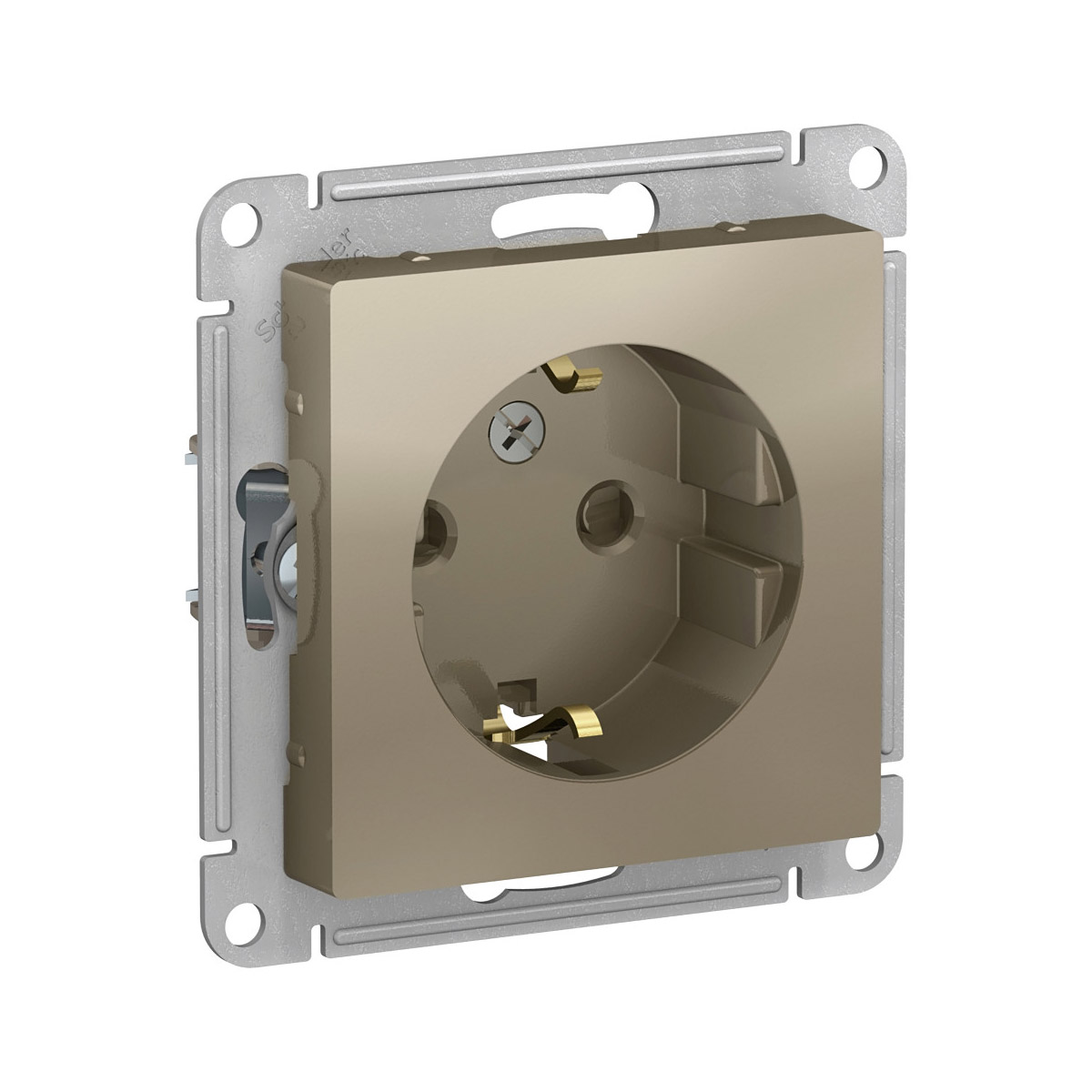 Розетка "atlasdesign" 1 местн. с заземл, с шторками (механизм) 16а, шампань (1/10/60) "schneider"