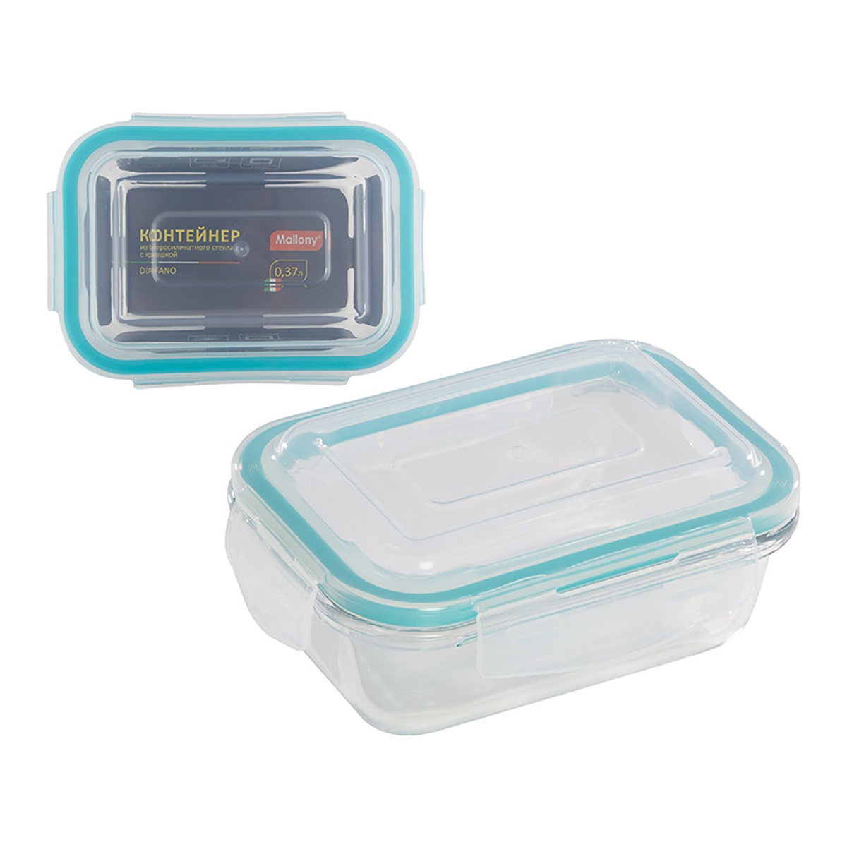 Контейнер "diafano" прямоуг. 0,37 л жаропрочн. стекло, пласт. крышка (1/12) "mallony"
