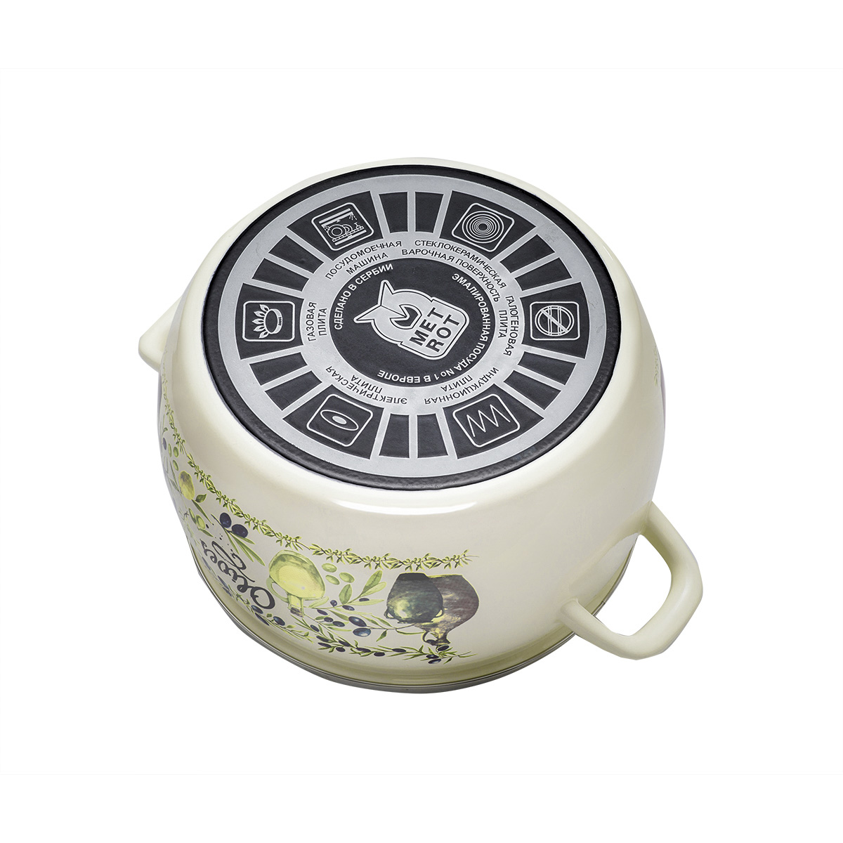 Кастрюля эмалиров. "олива" 2,2 л, 16 см стекл. крышка (1/6) "metrot"