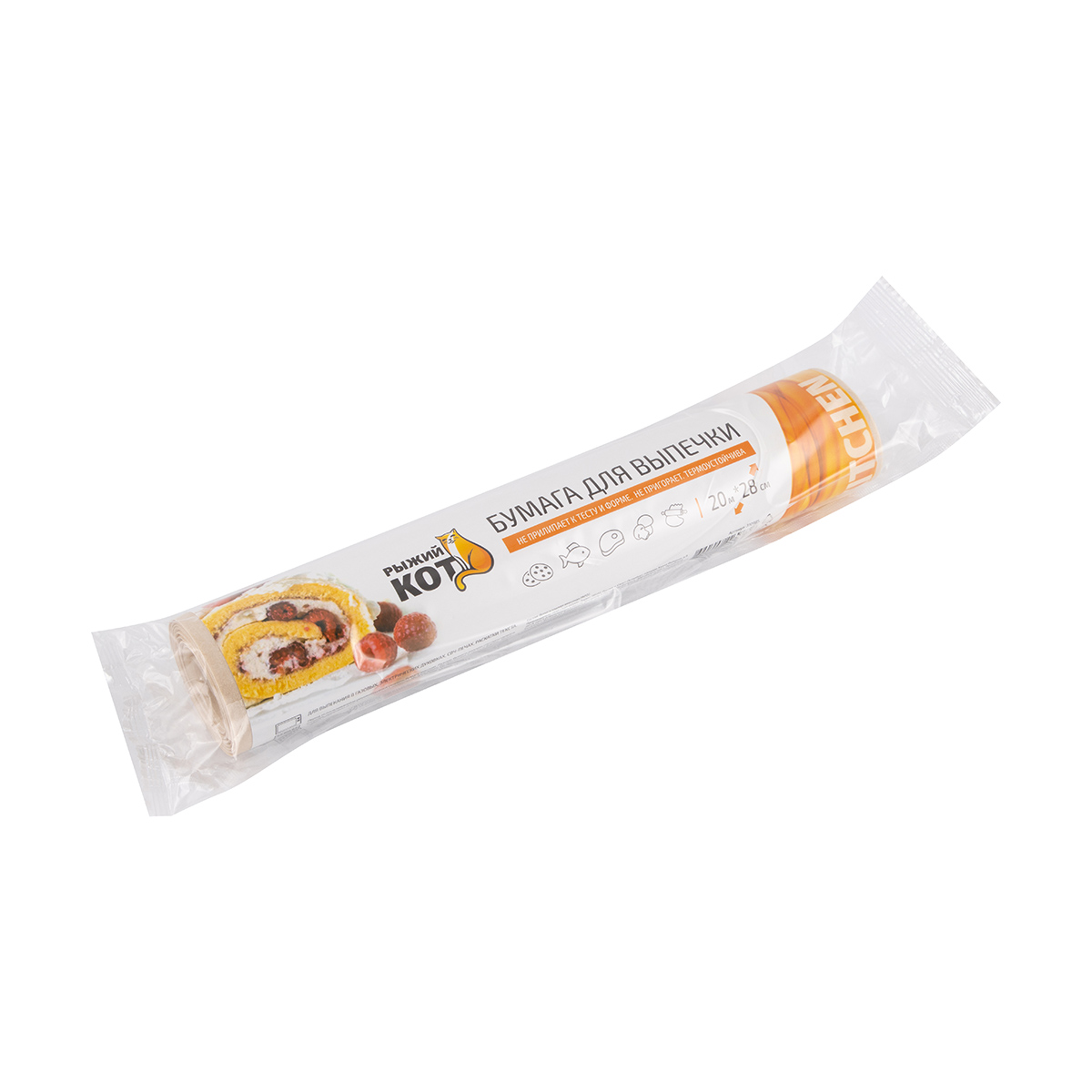 Бумага для выпечки 28 см х 20 м (1/15) "рыжий кот"