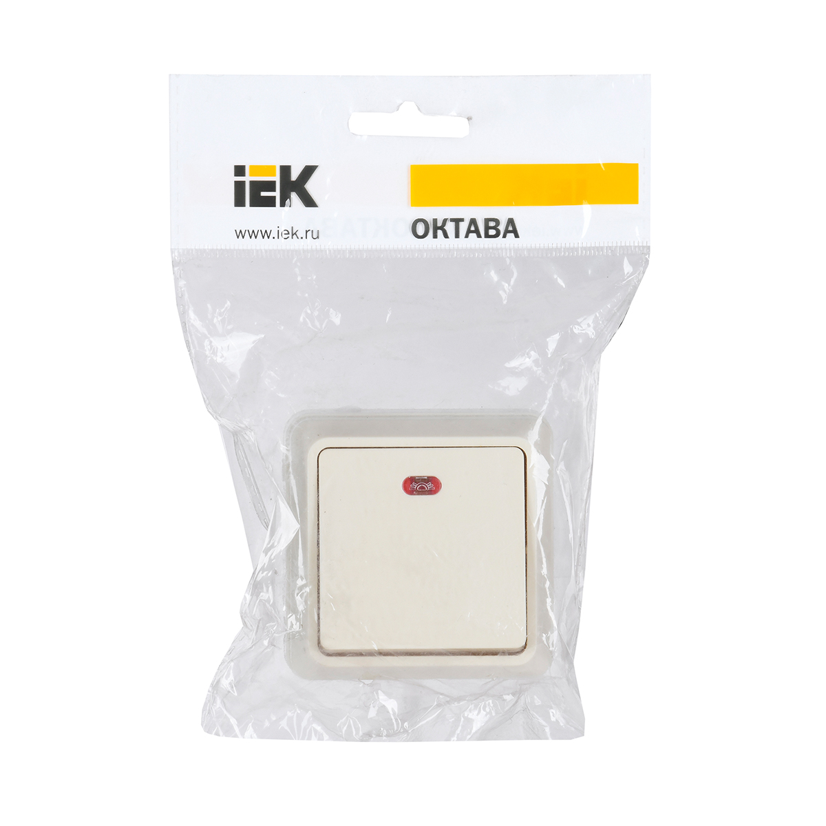 Выключатель открыт. уст. "октава" 1 кл. с индикатором вс20-1-1-окм, 10а, кремовый (1/36/432) "iek"