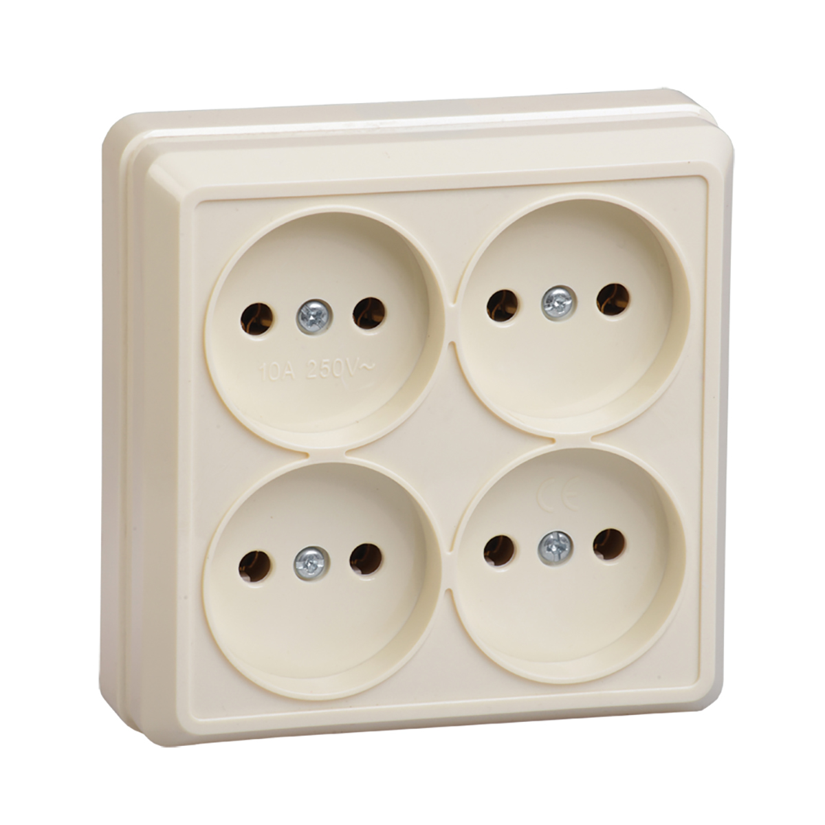 Розетка открыт. уст. "октава" 4-х местн. рс24-2-ок, 10а, кремовый (1/20/240) "iek"
