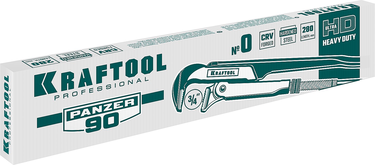 KRAFTOOL PANZER-90, №0, 3/4″, 280 мм, трубный ключ с прямыми губками (2734-05)