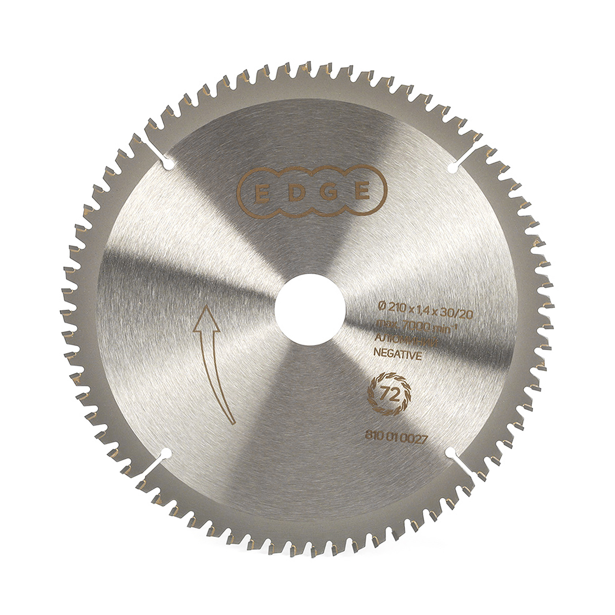 Диск пильный по алюминию 210 х 30/20, 72 зуба, отриц. наклон (1/50) "edge by patriot" 810010027