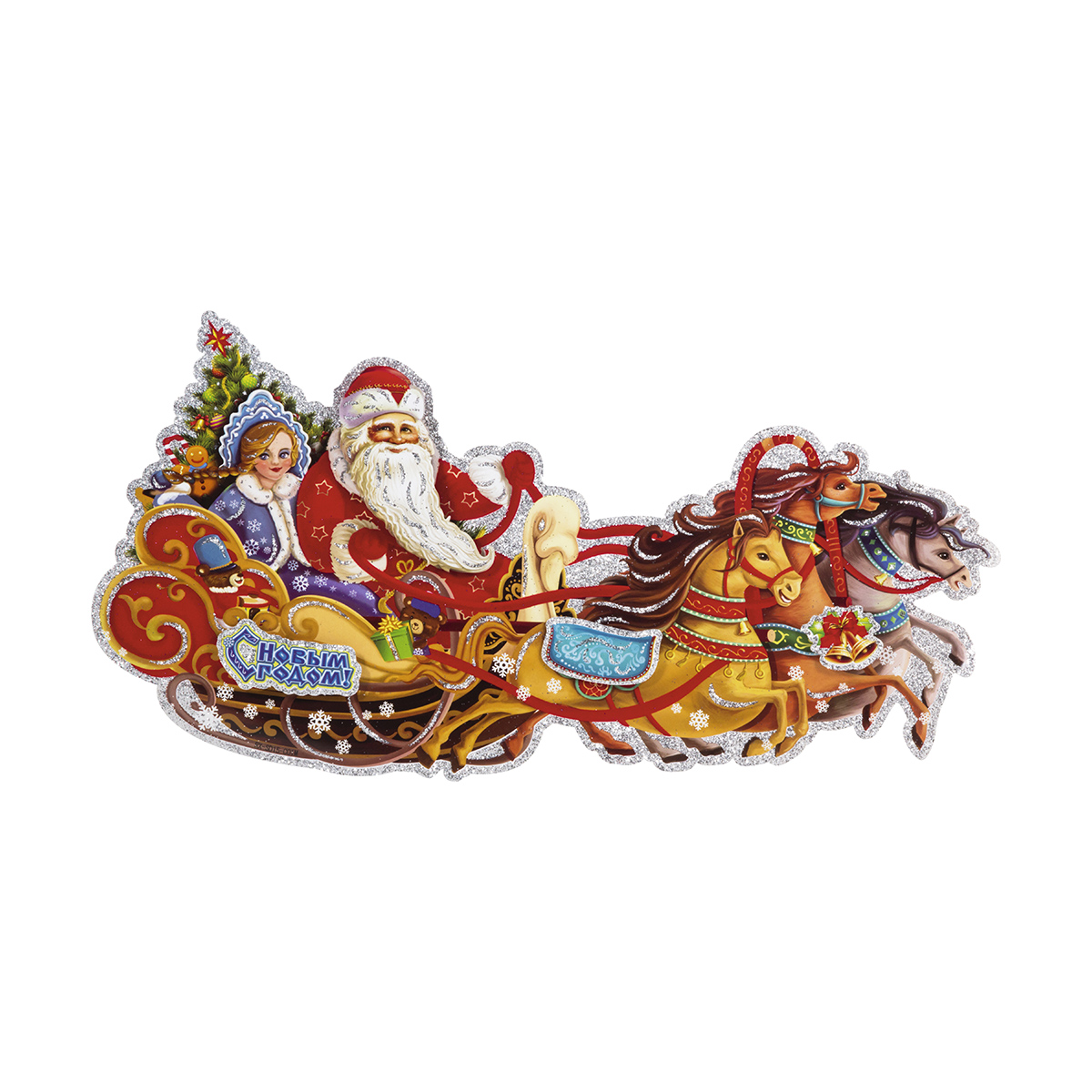 Наклейка новогодняя "тройка" 3d 46*23 см (1/20/400) "волшебная страна"