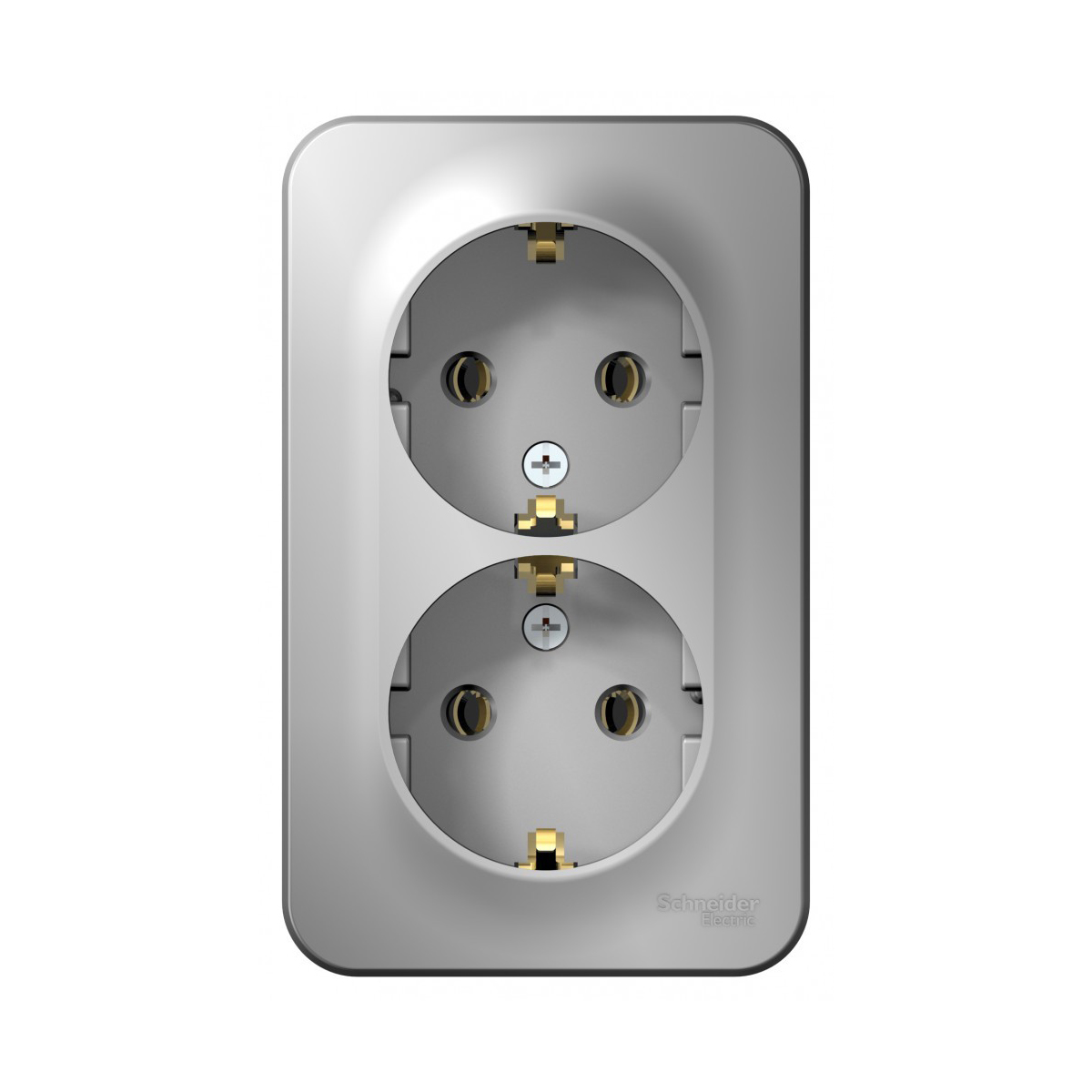 Розетка открыт. уст. "blanca" 2-х местн. с заземл. 16а, алюминий (1/8/16) "schneider"