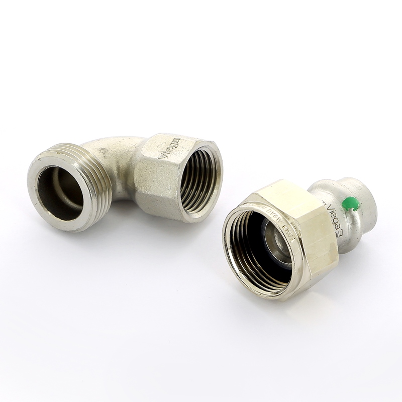 Угол разъемный пресс-В компактный 15x1/2" нержавеющая сталь Sanpress Inox VIEGA