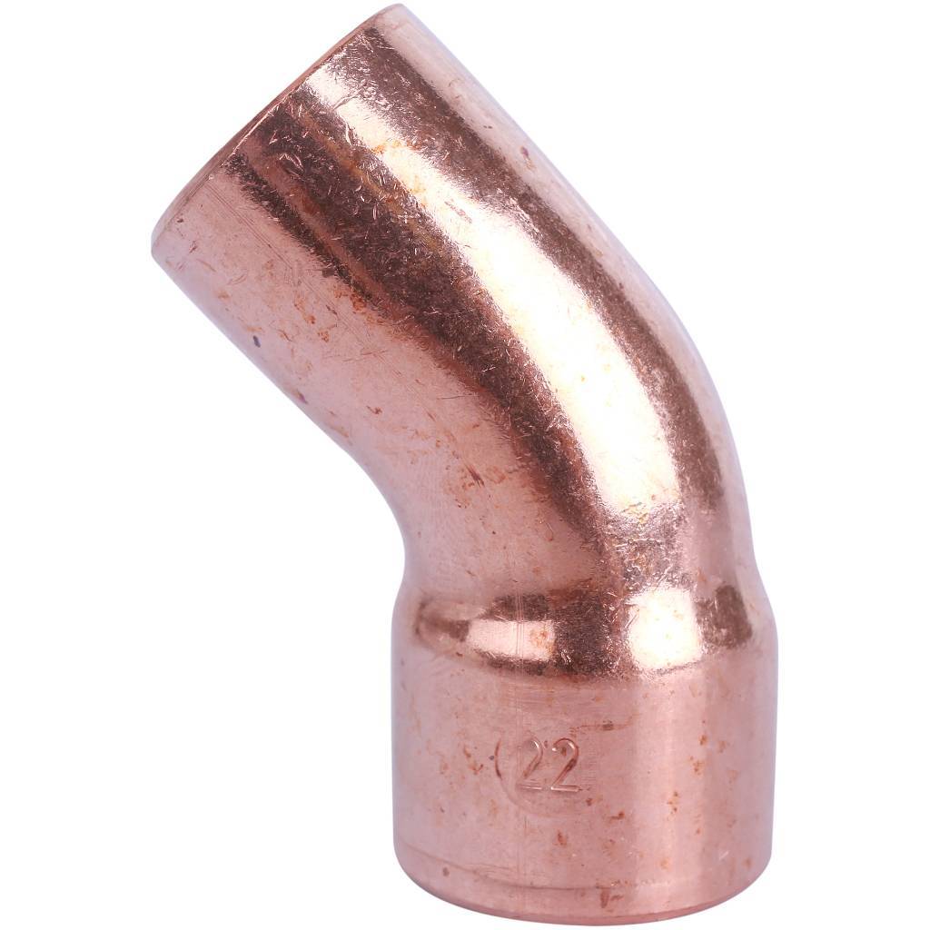 Отвод однораструбный 22 мм / 45° под пайку медный SANHA 1504022