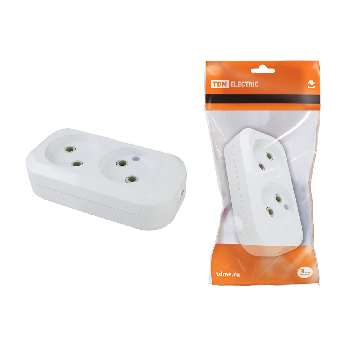 Колодка розеточная 2 гнезда 10а 250в белая (1/20/160) tdm sq1806-0012