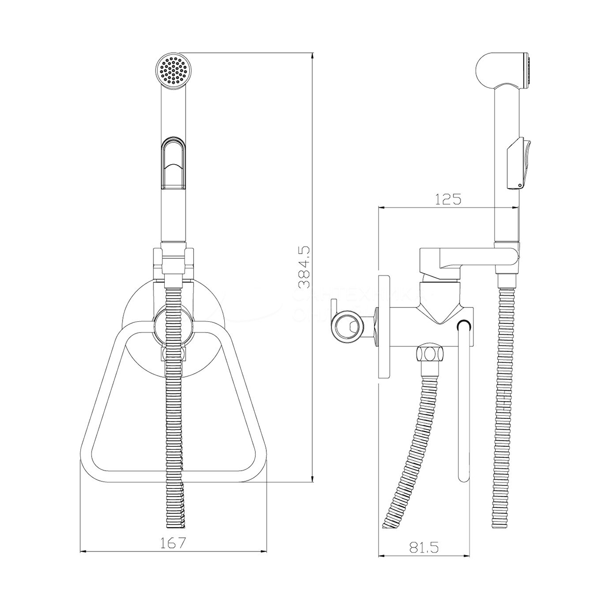 Смеситель с гигиеническим душем  x25-55 (встраиваемый) (1/12) "rossinka"
