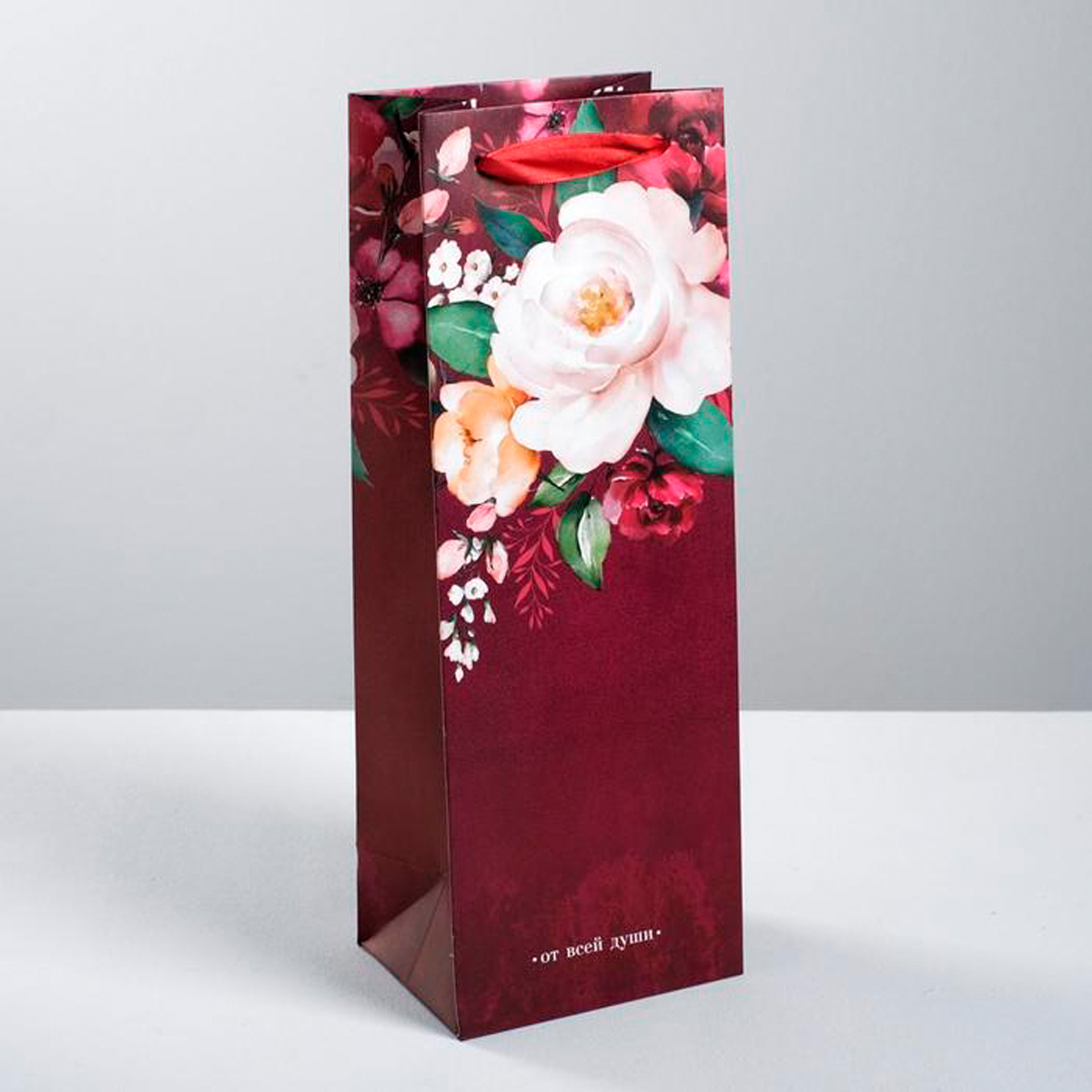 Пакет подарочный под бутылку "от всей души" 36*13*10 см (1/300) "дарите счастье" 4544693