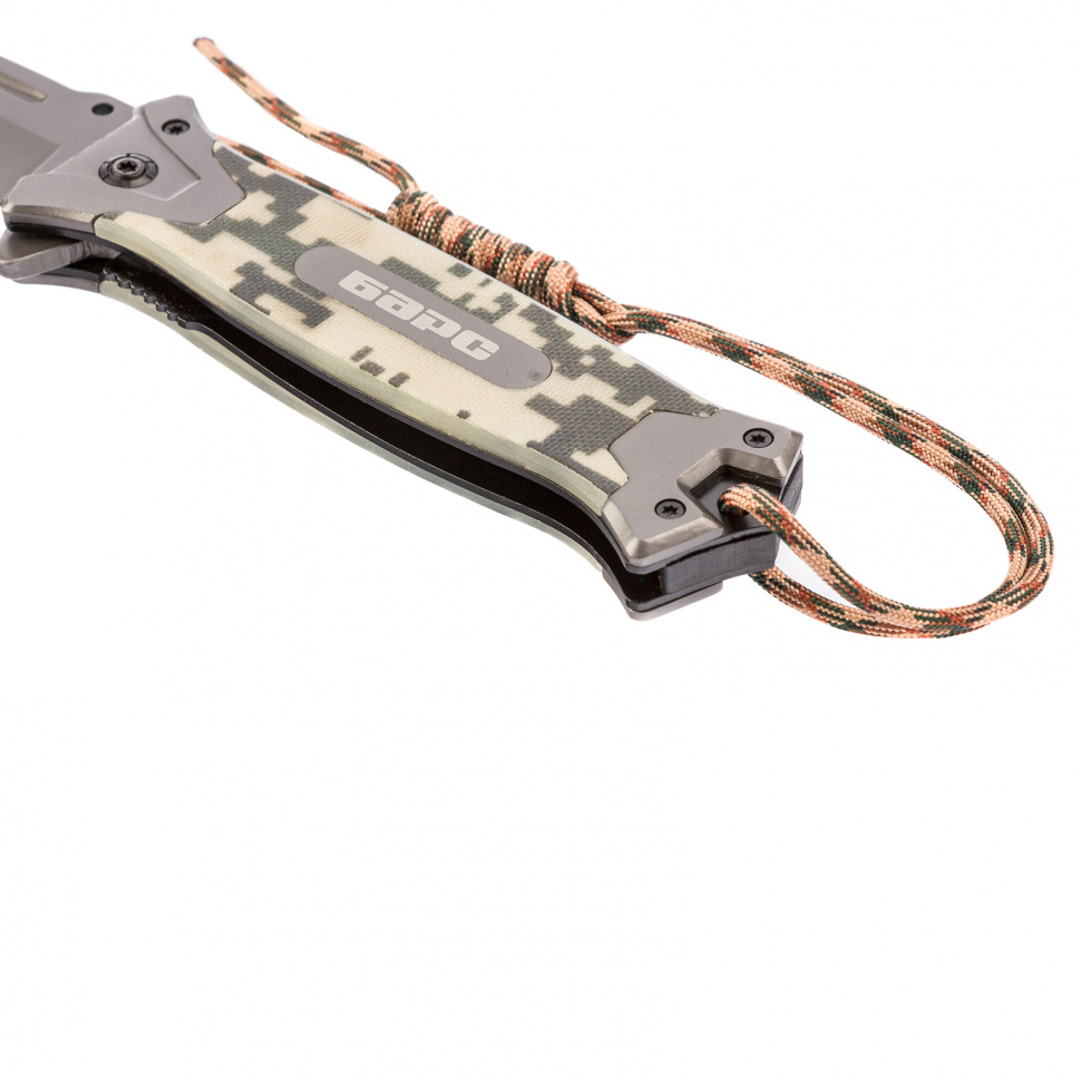 Нож туристический, складной, 220/90 мм, система Liner-Lock, с накладкой G10 на руке, стеклобой Барс (79202)