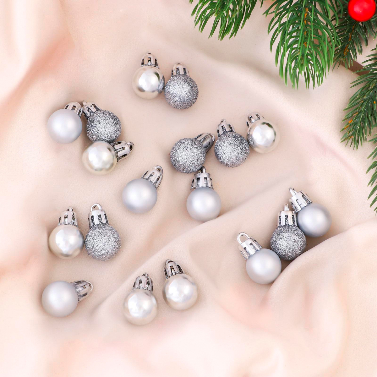 Шары новогодние d-2 см (набор 18 шт.) "небылица" серебро "зимнее волшебство"  6536790