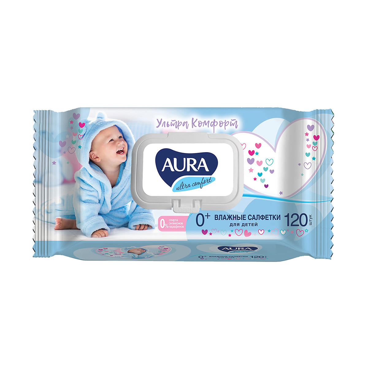 Салфетки влажные детские "aura" ultra comfort (алоэ и витамин е) упак. 120 шт. (12)