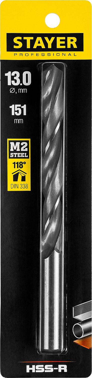 STAYER HSS-R, 13.0 х 151 мм, быстрорежущая сталь P6M5, сверло по металлу, Professional (29602-13)