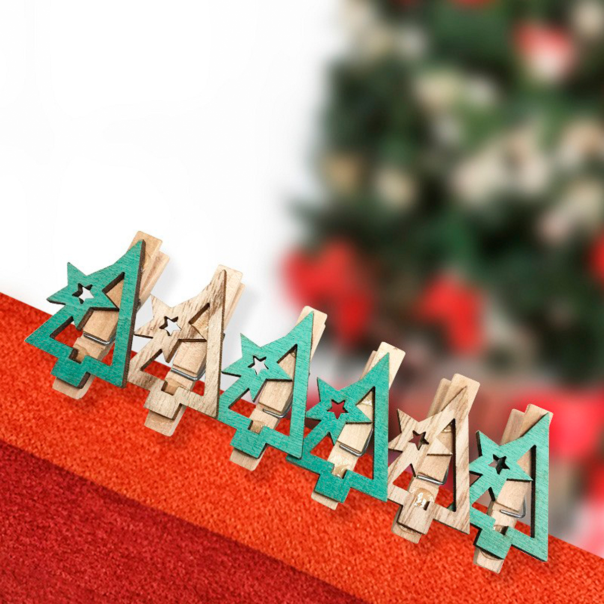 Прищепки декор. "новогодняя ель" 14,5*4,5 cм дерев. (набор 6 шт.) (1/300) "neon-night" 504-031