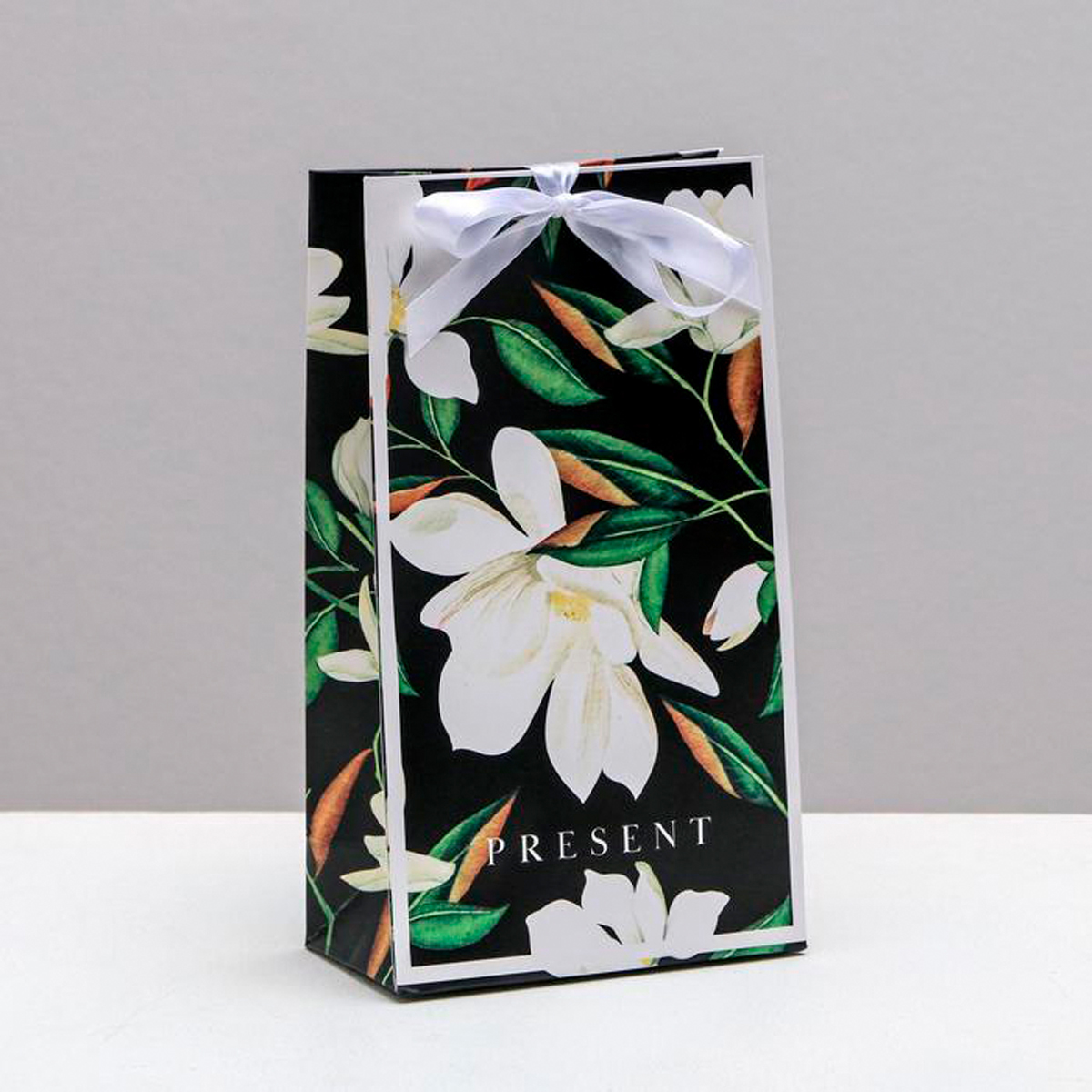 Пакет подарочный с лентой "present" 13*23*7 см (1/600) "дарите счастье" 4753269