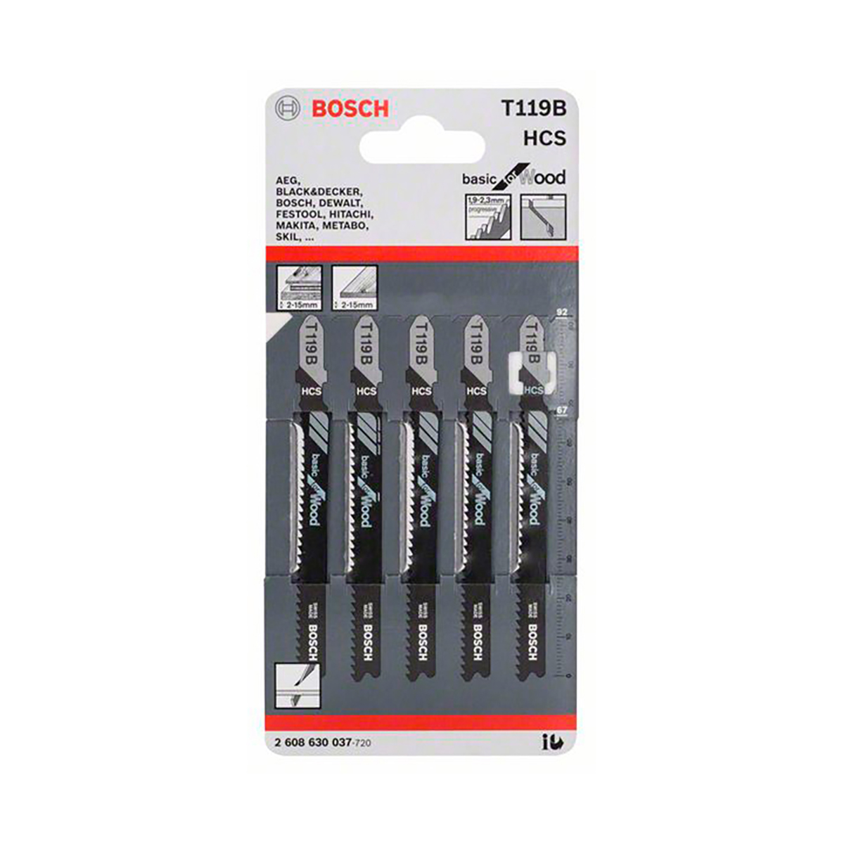 Полотна д/ эл. лобзика по дереву t119b  5 шт. 67 мм (1) "bosch" 2608630037