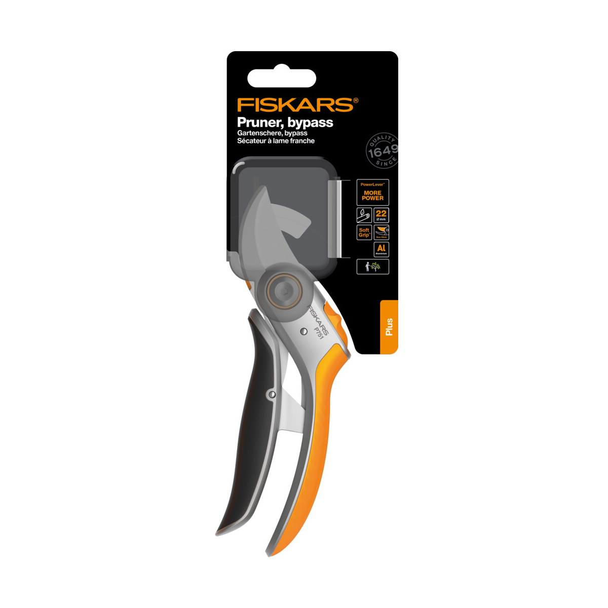 Секатор плоскостной металлический "plus" powerlever p751 (1/4) "fiskars" 1057172