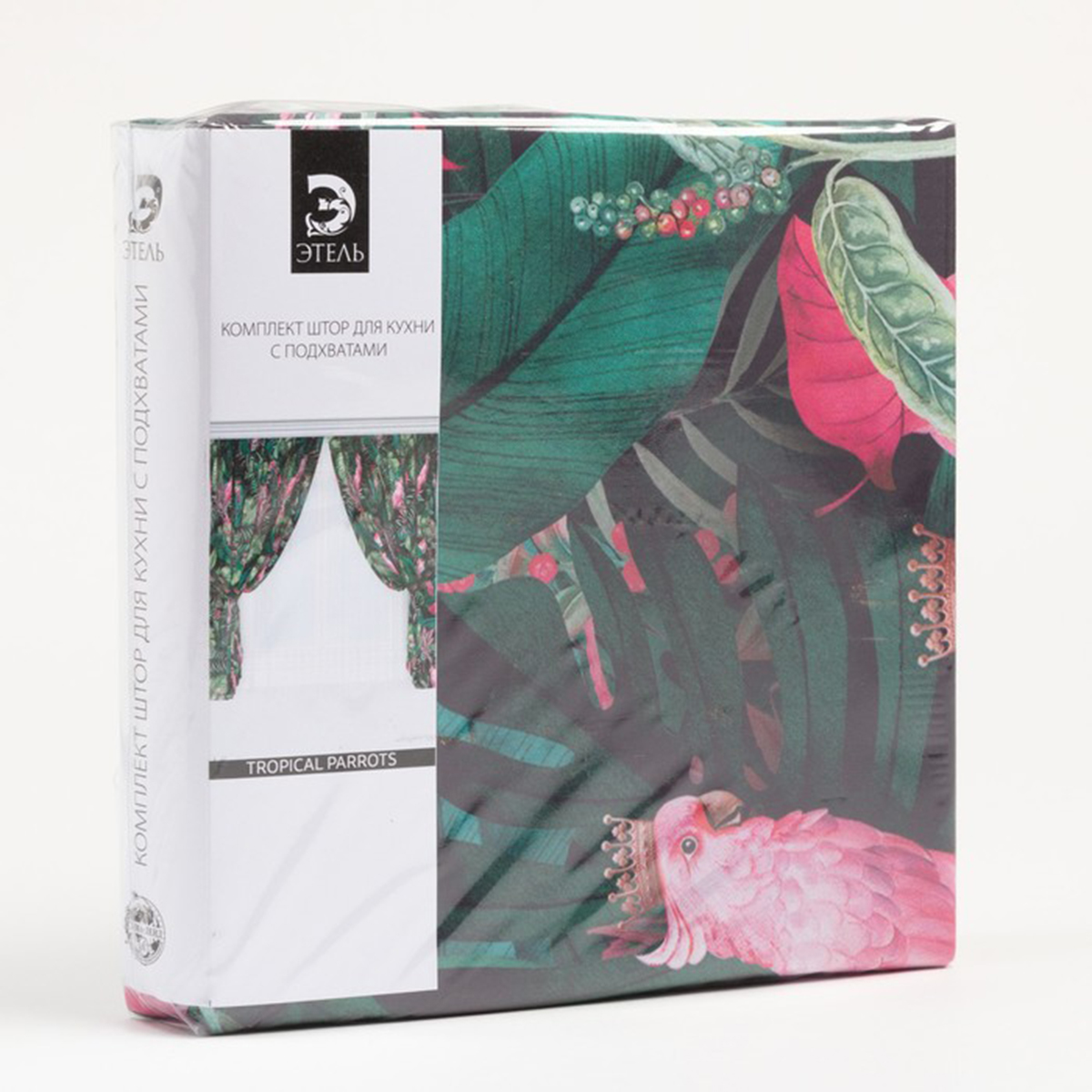 Шторы для кухни "tropical parrots" 145*180 см компл. 2 шт. с подхватами (1) "этель" 5513590