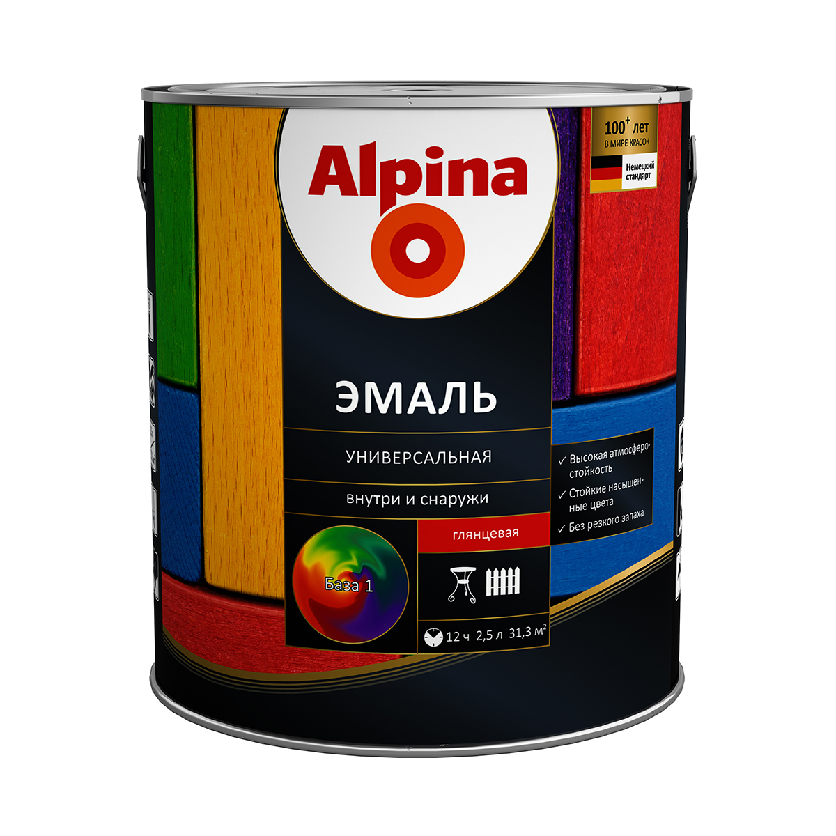 Эмаль алкидная универс. глянцевая база 1 (белая) 2,5 л (1/4) "alpina"