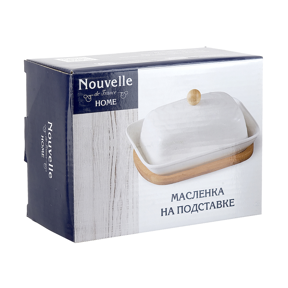 Масленка на подставке Nouvelle Home Naturel, фарфоровая, 16,5 x 12,5 x 9 см