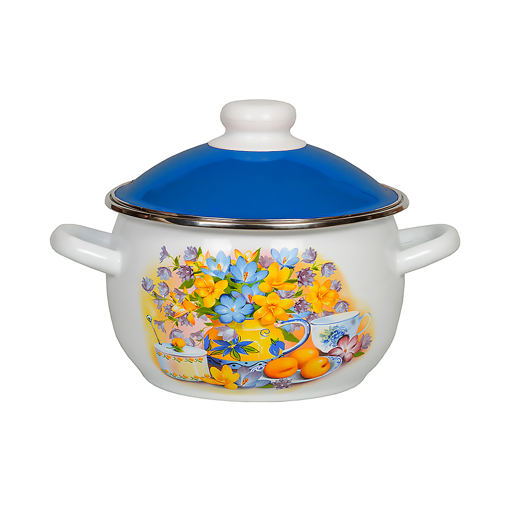 Кастрюля эмалиров. "летний вечер" белосн. 3 л  метал. крышка (1/6) "стальэмаль"    6rh181m