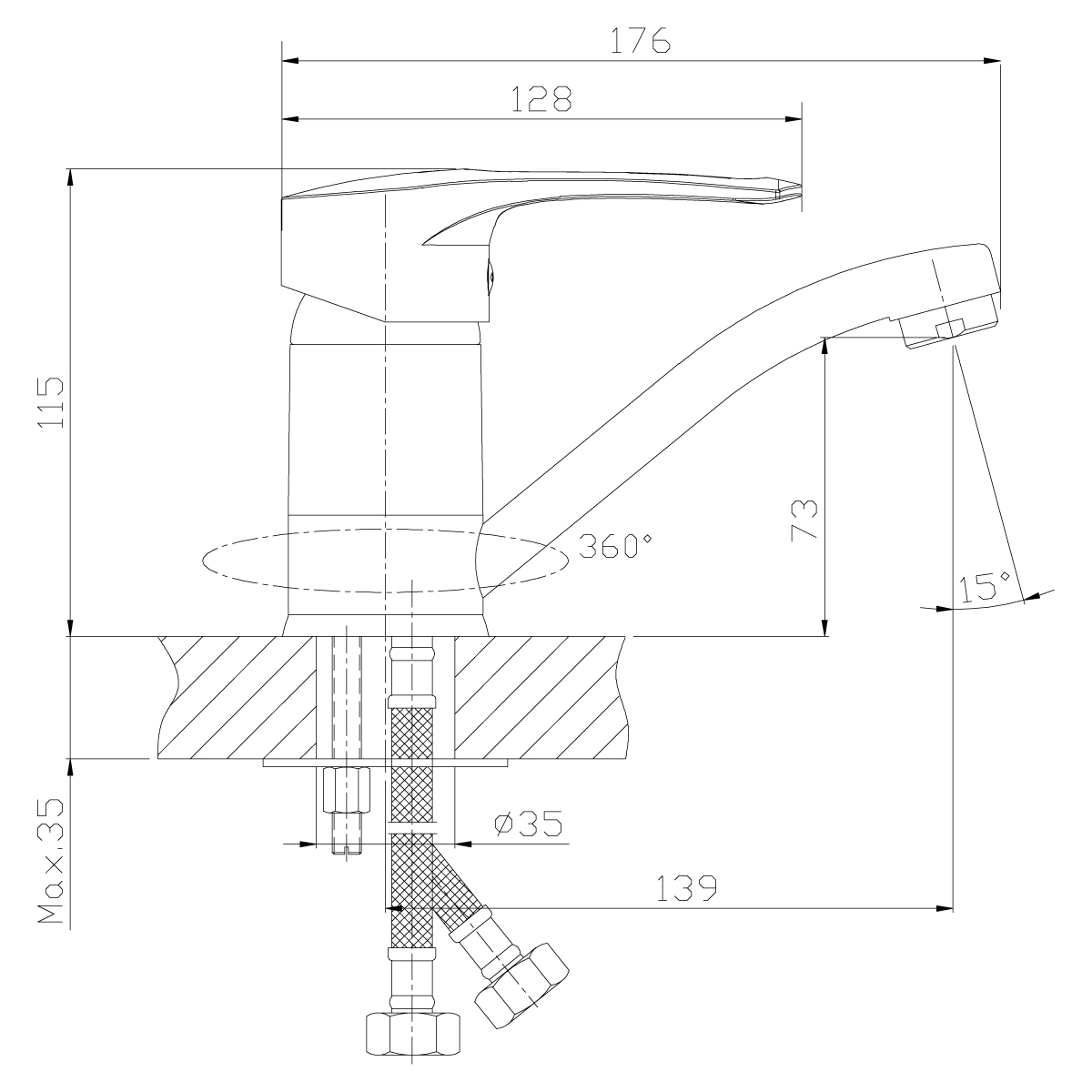 Смеситель для умывальника  t40-22  поворотн. излив (1/12) "rossinka"
