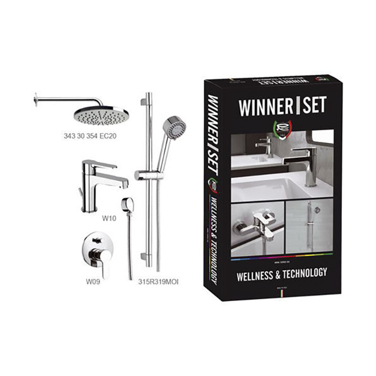 Комплект для ванной "winner" w0910315rmoi (2 смесителя, стойка, лейка, тропич. душ) (1/3) "remer"