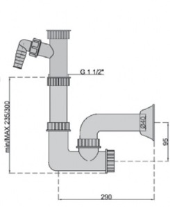 Сифон "ревизия" для мойки с подводкой для шланга 1"1/2х40мм +фильтр+адаптер M0479 MIANO