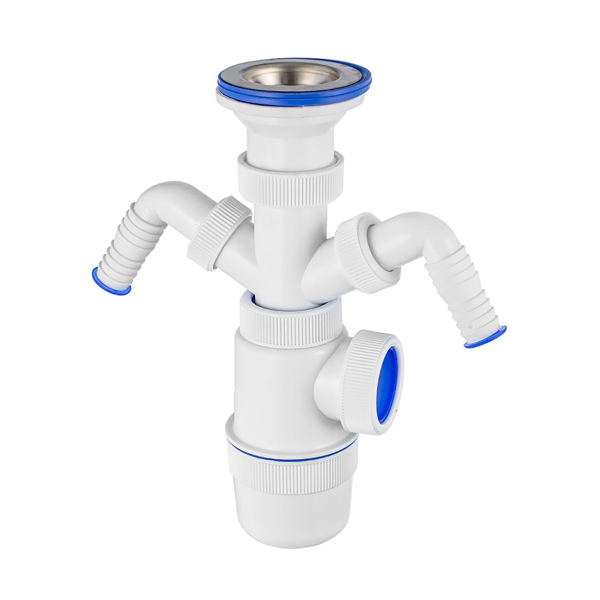 Сифон "элит" с нерж. чашкой 70 мм с 2-мя отводами (1/40) "вирпласт"