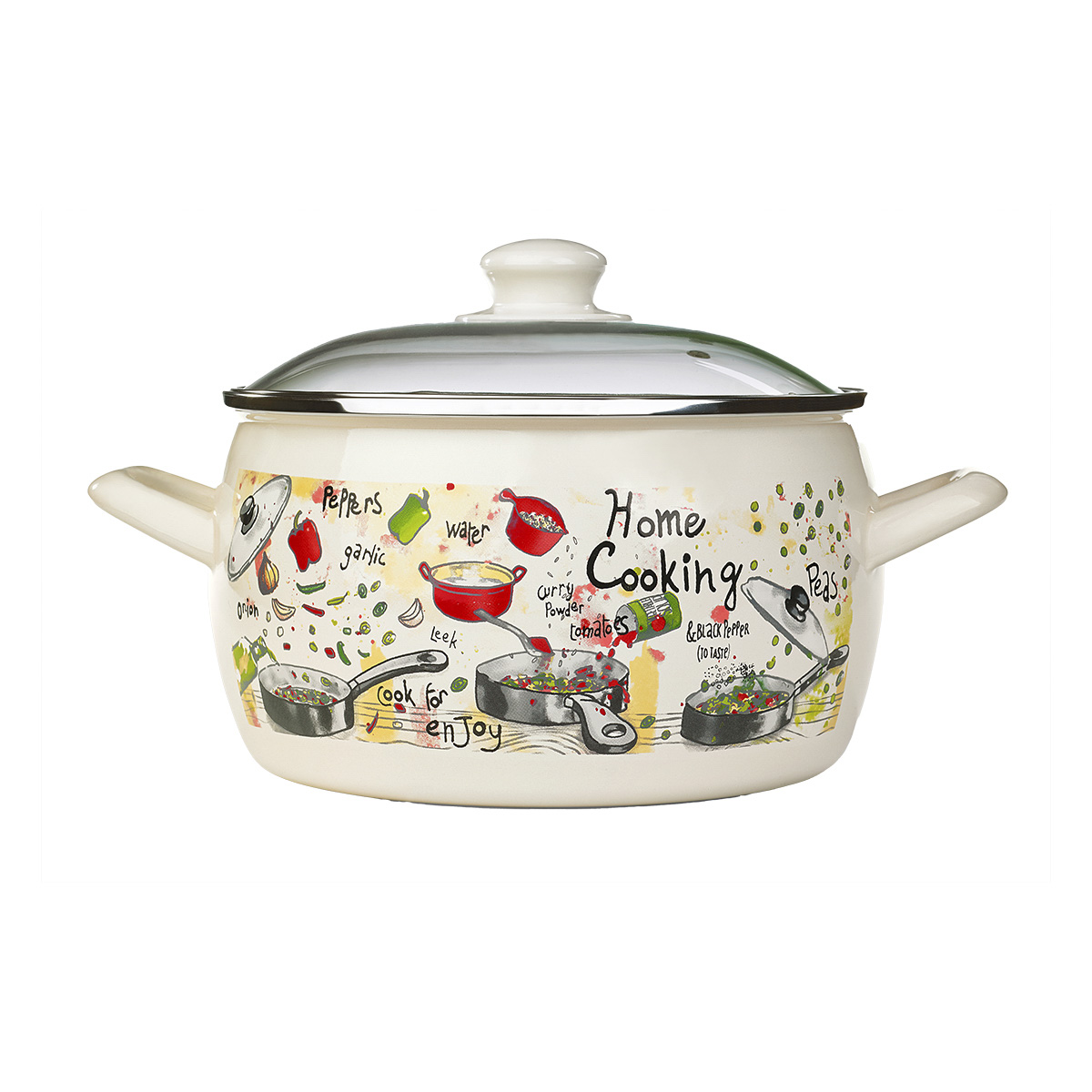 Кастрюля эмалиров. "гурман" 5,7 л, 22 см стекл. крышка (1/4) "metrot"