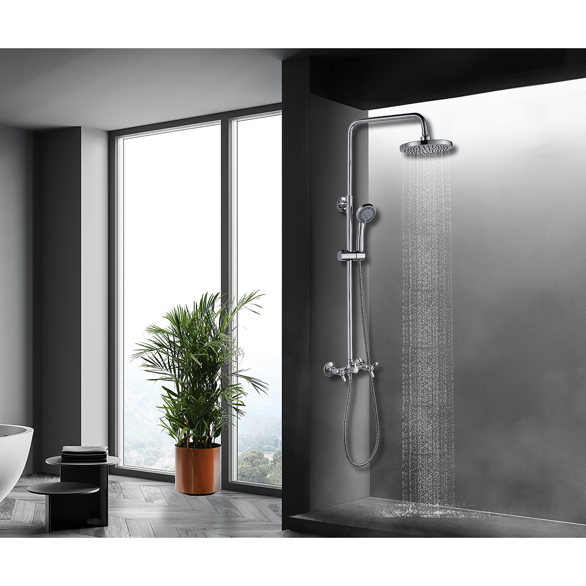 Душевая система  q02-45  лейка 3 реж., верхн. душ "тропич. дождь" (1/4) "rossinka"