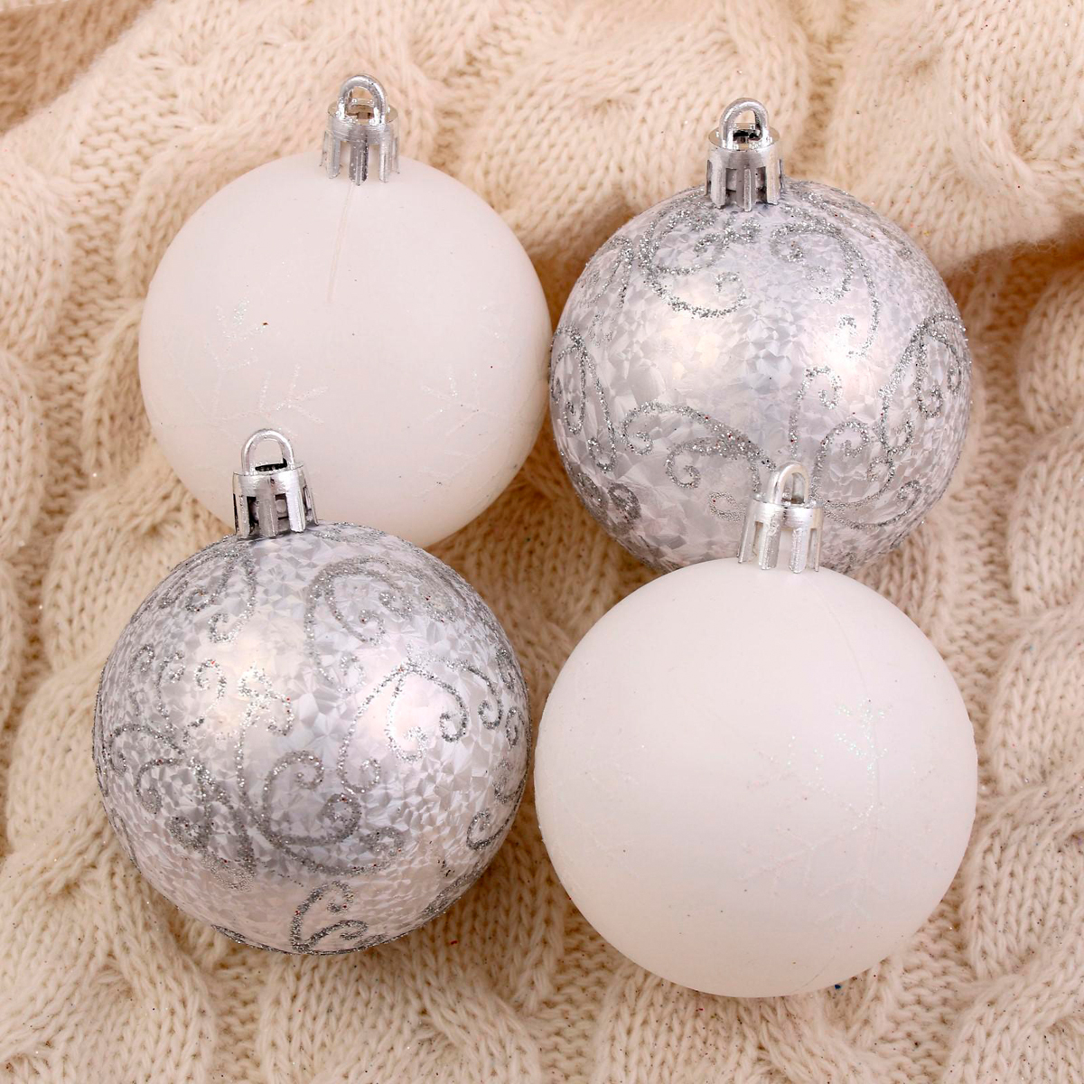 Шары новогодние d-6 см (набор 9 шт.) "морозные узоры" белый, серебро 4942007