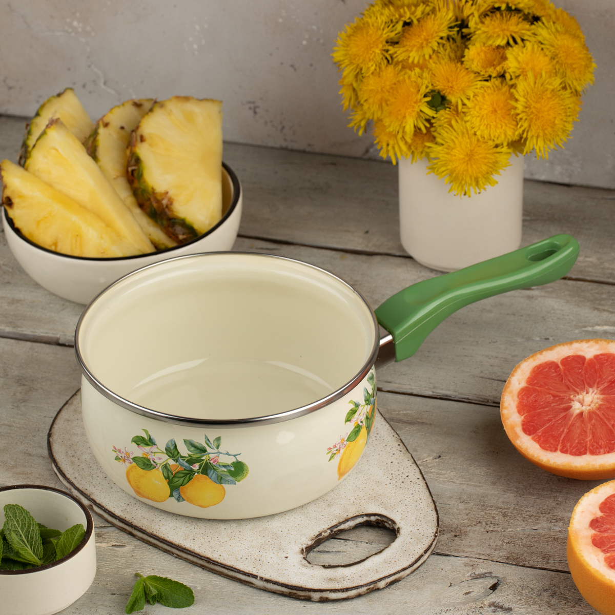 Ковш эмалиров. "лимоны" 1,5 л, 16 см (1/4) "metrot"